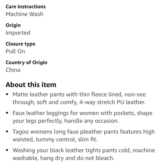 NWT- Tagoo Faux Leather Leggings -XXL - Picture 5 of 8